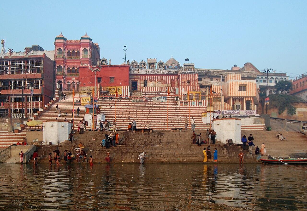 Kedar Ghat seen from the Ganga, Varanasi